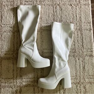 White Platform Knee-High Boots